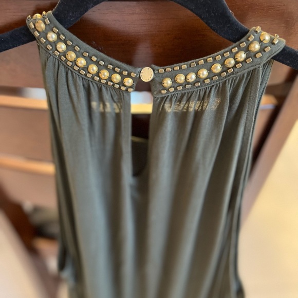 Michael Kors NWT - beaded gold top; size large; rich olive color; racerback - Picture 4 of 10